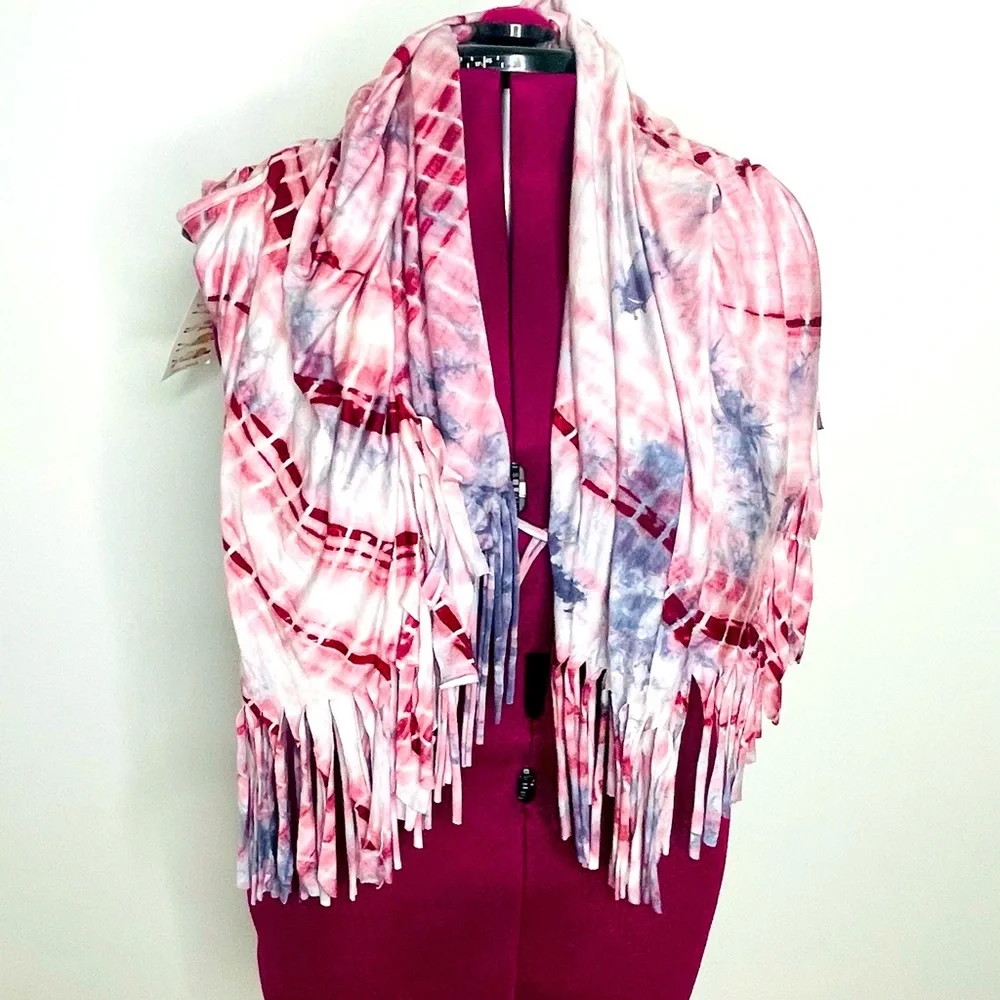 Shawl Dawls Boho tie dye fringe convertible hippie shawl scarf NWT One Size